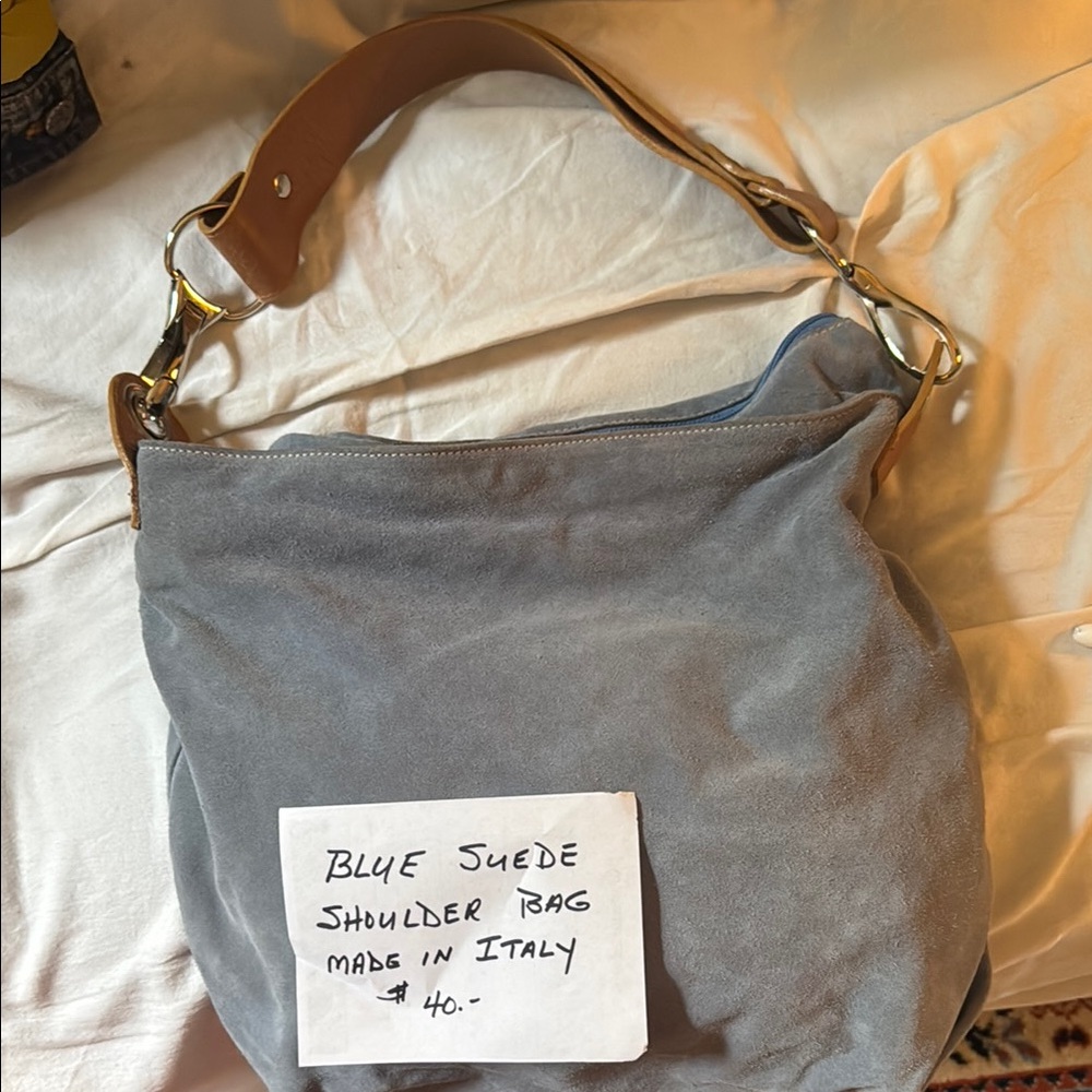 Blue Suede Shoulder Bag